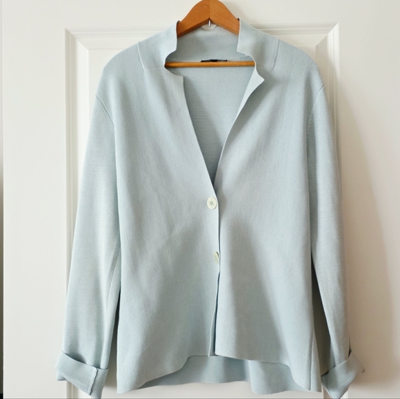 Eileen Fisher Sweaters - Eileen Fisher Silk Blend Cardigan Womens M Light Sea Green Preppy Coastal
